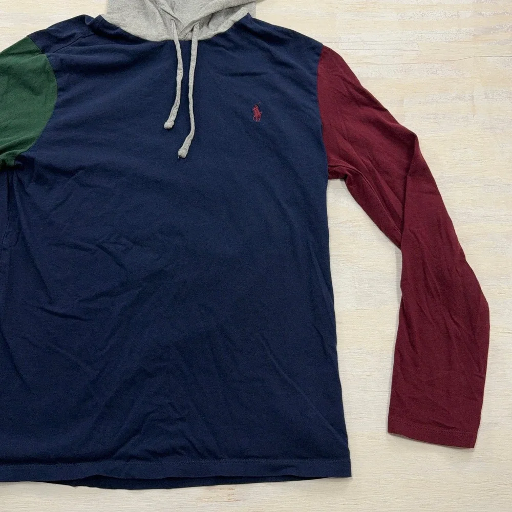 Polo Ralph Lauren Hoodie T-Shirt Medium Colorblock Long Sleeve Navy Mens